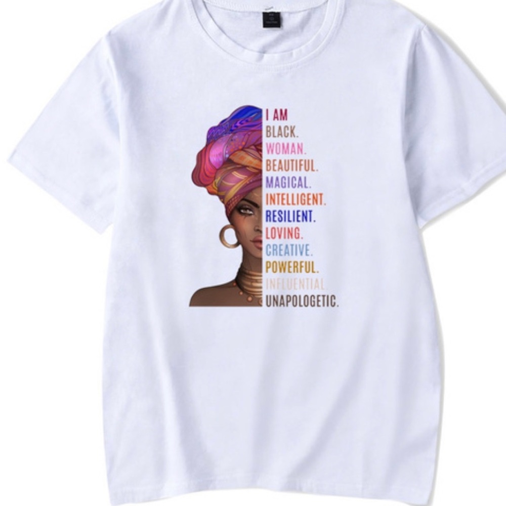 I Am Black Woman Beautiful Magic Intelligent Print T-shirt White